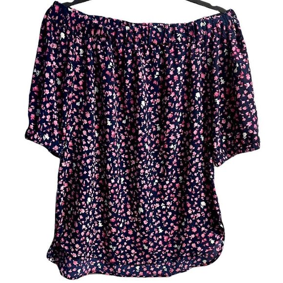 Michael Kors Floral Off-Shoulder Blouse - Black and Pink - Picture 2 of 9